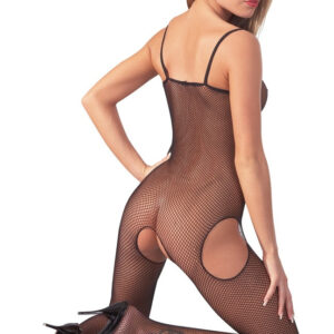 TUTA SEXY CATSUIT A RETE NERA CON BRETELLE - immagine 3