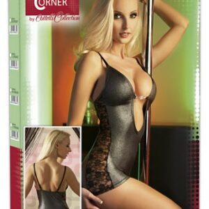 MINI ABITO NERO LUCIDO CON BANDE IN PIZZO - immagine 6