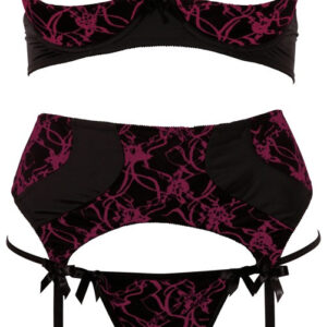 COMPLETO INTIMO ROSSO CON REGGISENO A BALCONCINO REGGICALZE E PERIZOMA APERTO - immagine 9