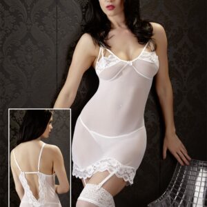 SOTTOVESTE BIANCA IN TULLE E PIZZO CON REGGICALZE E PERIZOMA - immagine 3