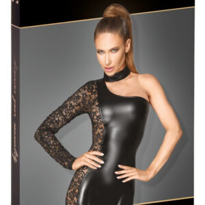 MINI ABITO SEXY MANICA LUNGA PIZZO ASIMMETRICO - NOIR HANDMADE - immagine 4