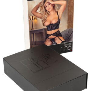 COMPLETO INTIMO ALBERTA FINA 3 pz PIZZO E VELLUTO - COLORE NERO - immagine 10