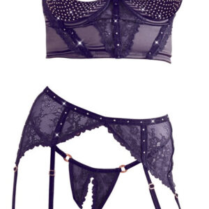 COMPLETO INTIMO ALBERTA FINA 3 pz PIZZO E VELLUTO - COLORE NERO - immagine 11