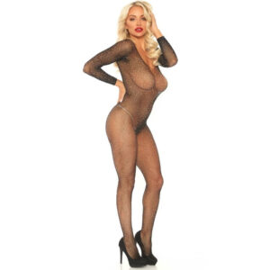 BODYSTOCKING LEG AVENUE "FISHNET SLEEVED" NERO - TAGLIA UNICA - immagine 4