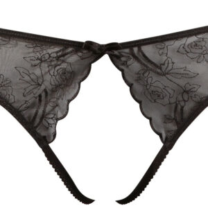 TANGA NERO IN RASO E TULLE CON APERTURA - immagine 3