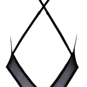 Body extra scollato di kissable realizzato in pregiato powernet nero con intricati ricami floreali - immagine 3