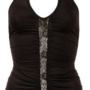 MINI ABITO NERO CON BANDE CENTRALI IN PIZZO - immagine 5