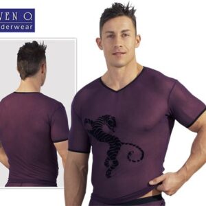 T-SHIRT VIOLA ATTILLATA IN TESSUTO SEMITRASPARENTE CON TIGRE - immagine 3