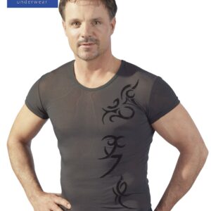 T-SHIRT IN TESSUTO SEMITRASPARENTE CON TATTOO TRIBALE - immagine 6