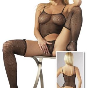 SET 3 PEZZI CORSETTO PERIZOMA E CALZE A RETE NERO - immagine 4