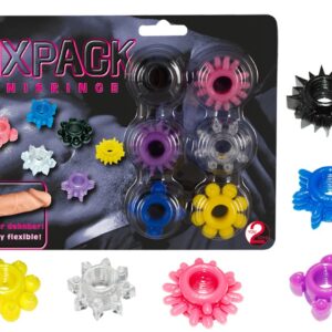 SET 6 ANELLI FALLICI CON DIFFERENTI RILIEVI STIMOLANTI "SIXPACK" - immagine 1