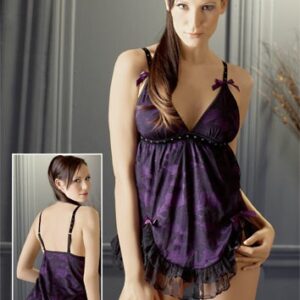 BABY DOLL IN PIZZO "MOULIN ROUGE" VIOLA - immagine 6
