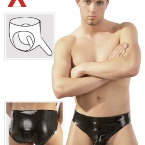 SLIP UOMO IN LATEX NERO CON GUAINA FALLICA E FALLO INTERNO - immagine 1