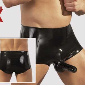 PANTALONCINI IN LATEX NERO CON GUAINA FALLICA - immagine 1