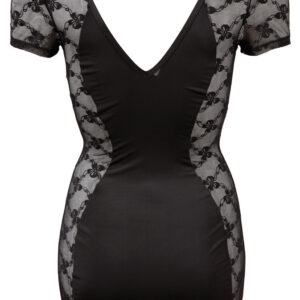 ABITO CORTO NERO IN TESSUTO ELASTICO E PIZZO ZIP FRONTALE - immagine 6