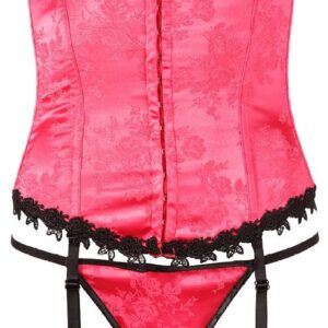 CORSETTO ROSA CON MERLETTI REGGICALZE RIMOVIBILE E PERIZOMA - immagine 5