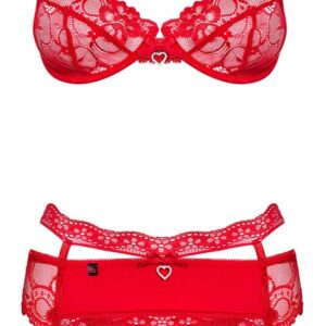 Reggiseno, reggicalze e perizoma rio in un set di seduzione in 3 pezzi con pizzo nobile e gioielli scintillanti di strass - immagine 3