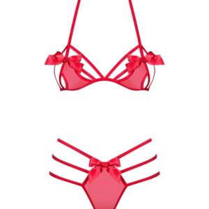 Set Giftella rosso di Obsessive con reggiseno e perizoma morbidi. - immagine 3