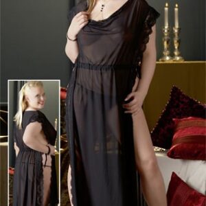 CAMICIA DA NOTTE IN RASO NERO TRASPARENTE - immagine 4